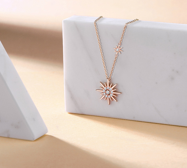 925 Silver Sun Pendant and Necklace Set