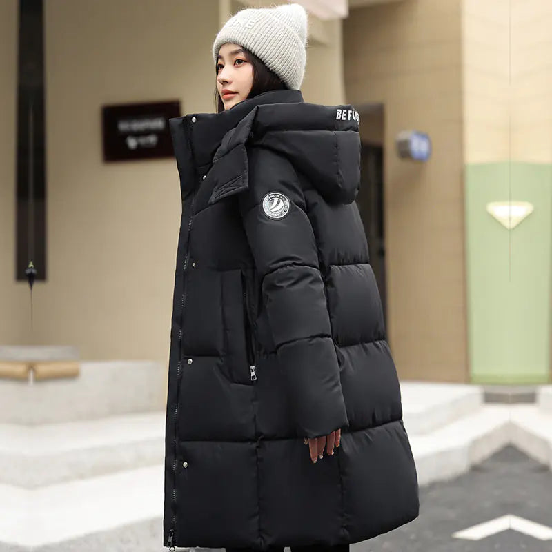 Abrigo de Algodón Acolchado de Corte Delgado y Longitud Media