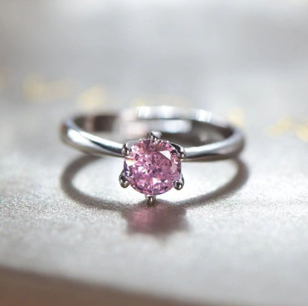 Pink Zircon Ring with Diamonds - Wedding Ring