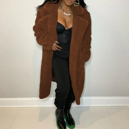 Gabardina Larga de Solapa con Manga Larga para Mujer