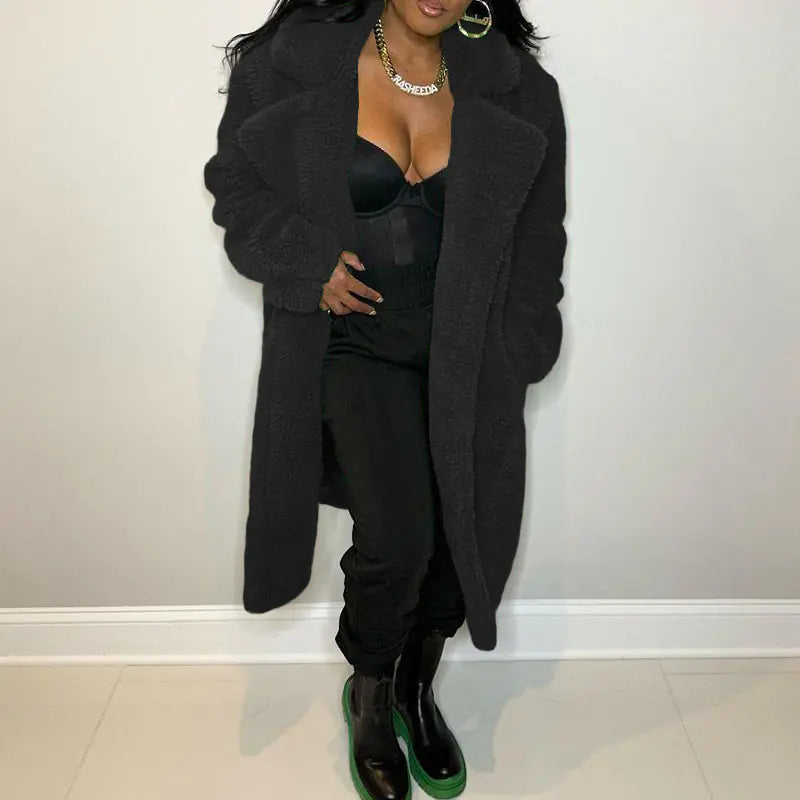 Gabardina Larga de Solapa con Manga Larga para Mujer