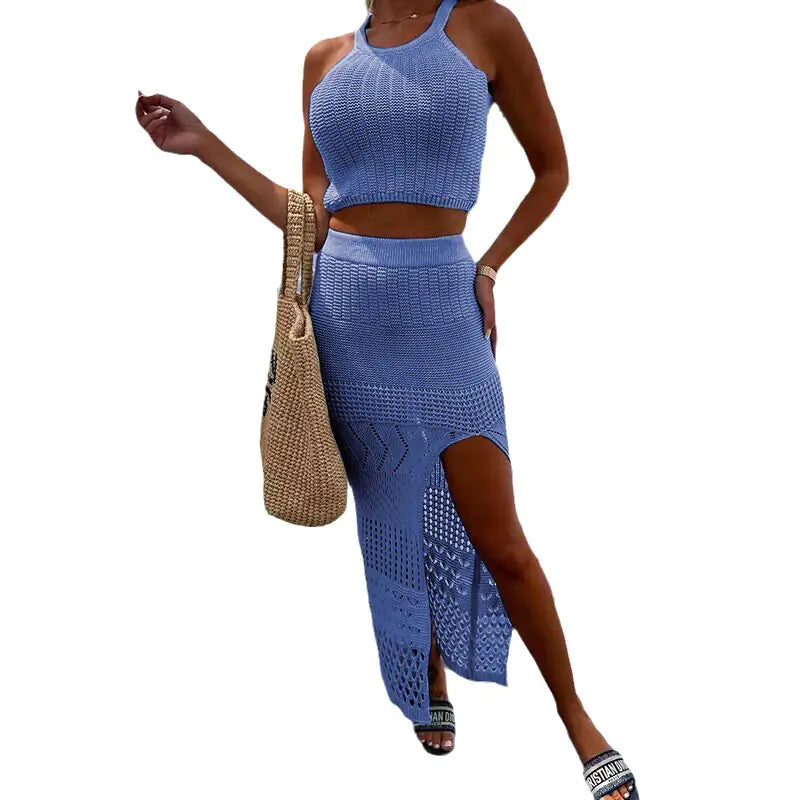 2023 Women's Summer Short Top and Split Skirt Set