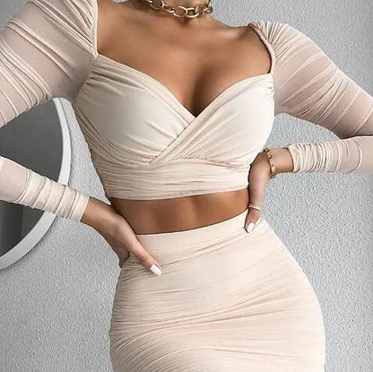 Ruffled Puff Sleeve Top and Skirt Two-Piece Set