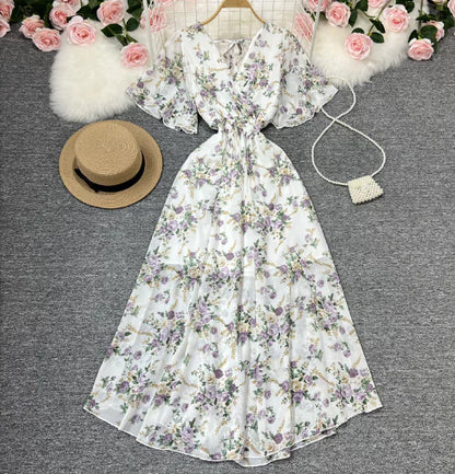 Ruffled Long Skirt with Puff Sleeves