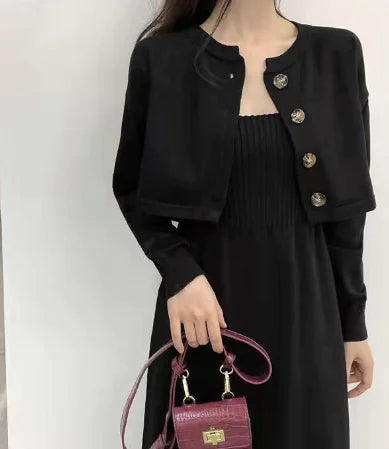 Conjunto de dos piezas: vestido y cárdigan elegante