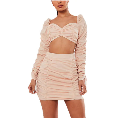 Ruffled Puff Sleeve Top and Skirt Two-Piece Set