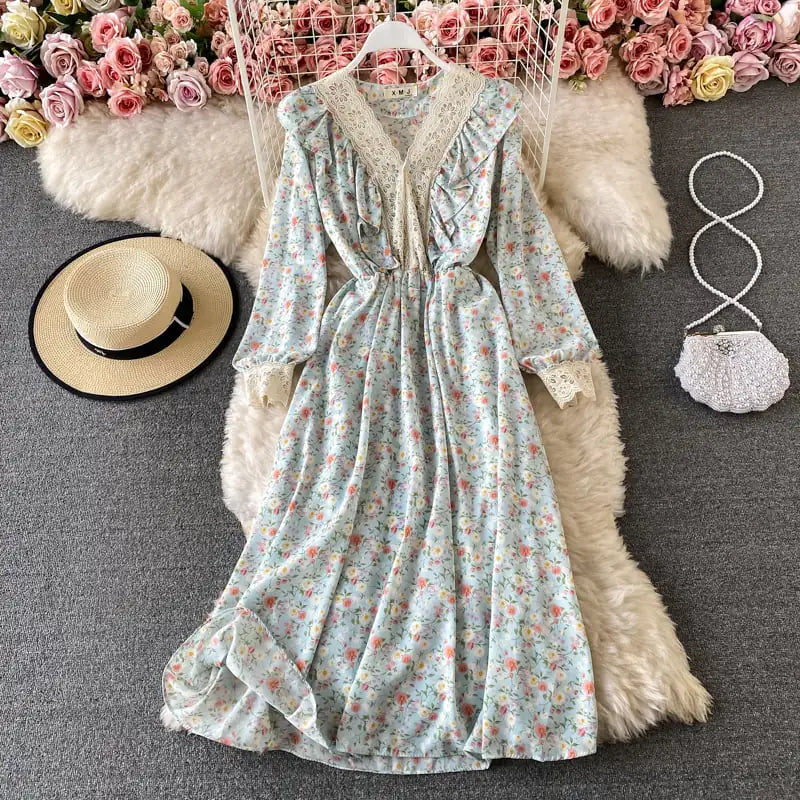 Ruffled Long Skirt with Puff Sleeves