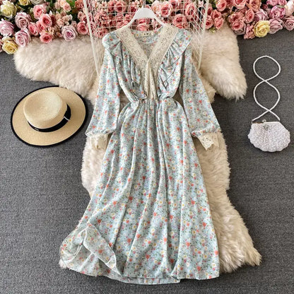 Ruffled Long Skirt with Puff Sleeves