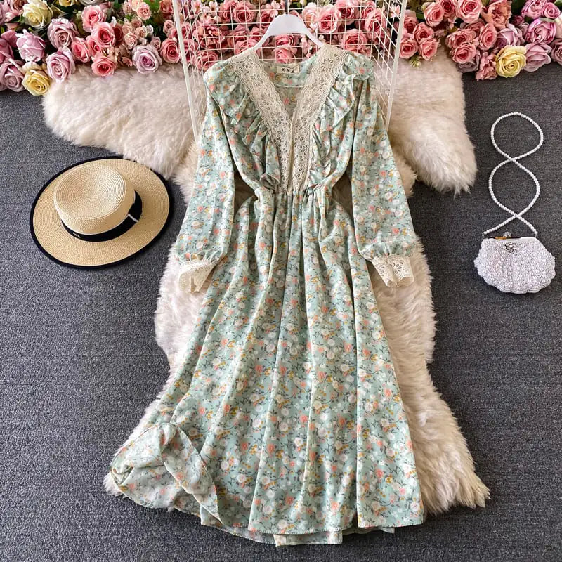 Puff Sleeve Ruffled Long Skirt