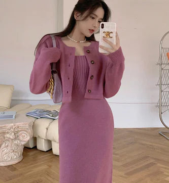 Conjunto de dos piezas: vestido y cárdigan elegante