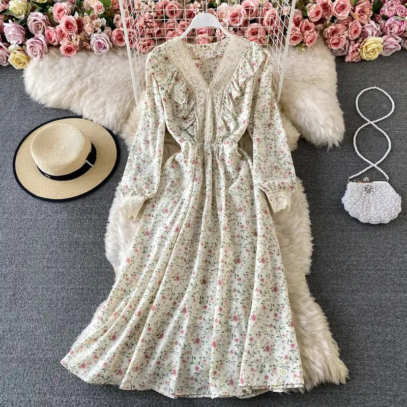 Puff Sleeve Ruffled Long Skirt