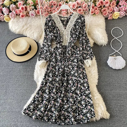 Ruffled Long Skirt with Puff Sleeves