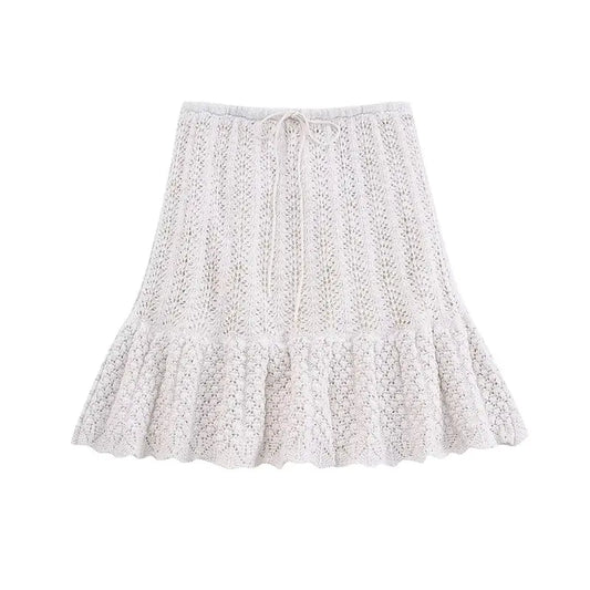 2023 Summer Fashion Knit Set with Floral Mesh Top & Skirt