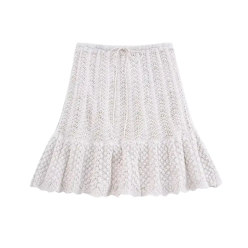 2023 Summer Fashion Knit Set with Floral Mesh Top & Skirt