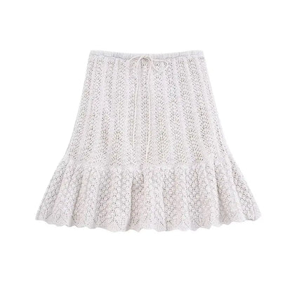 2023 Summer Fashion Knit Set with Floral Mesh Top & Skirt