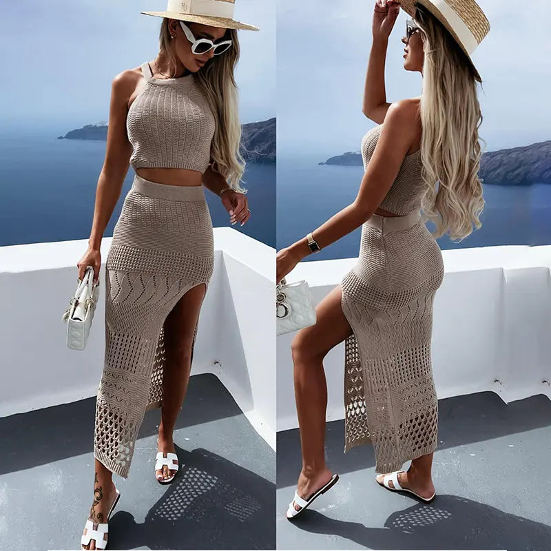 2023 Women's Summer Short Top and Split Skirt Set